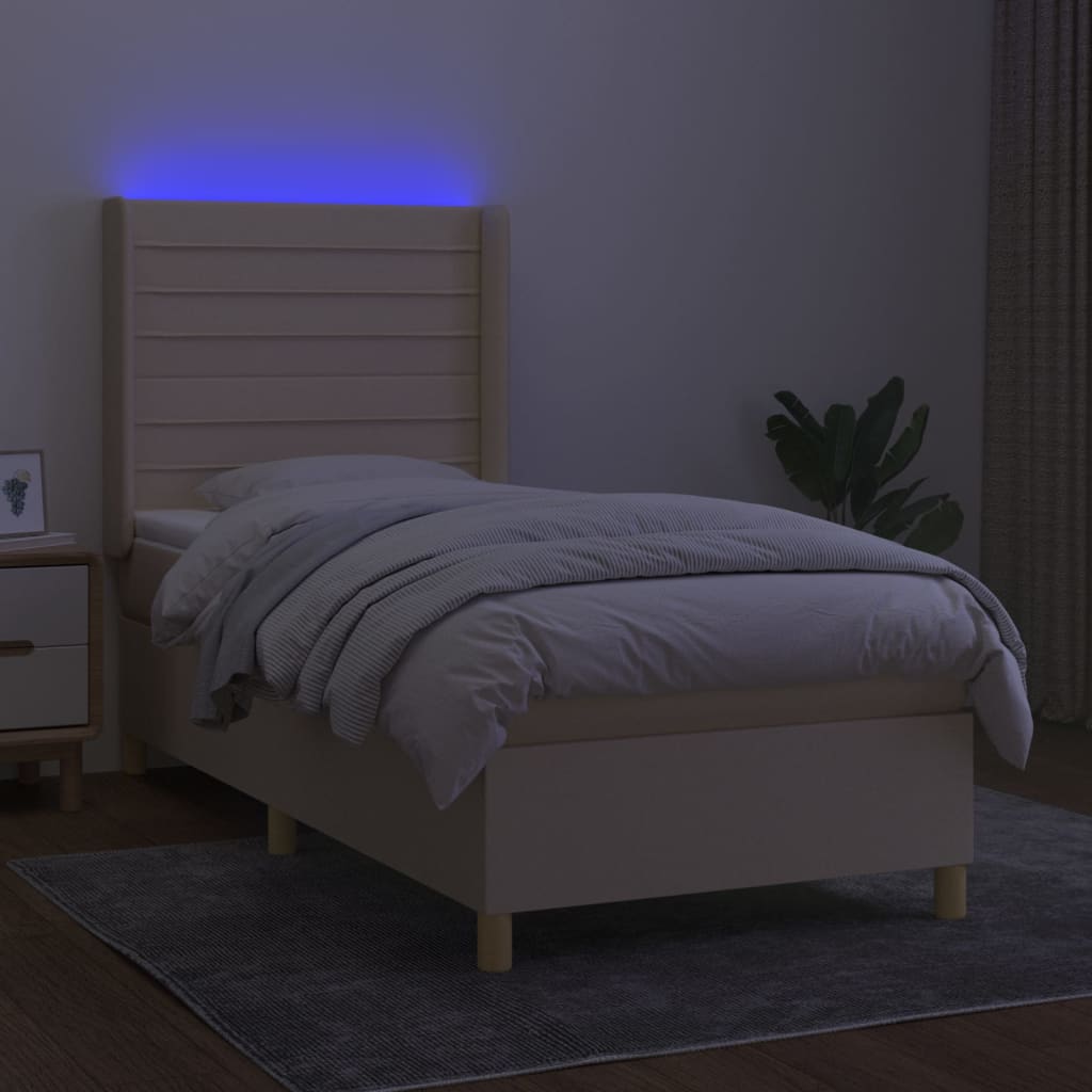 vidaXL Cama box spring colchón y luces LED tela crema 100x200 cm