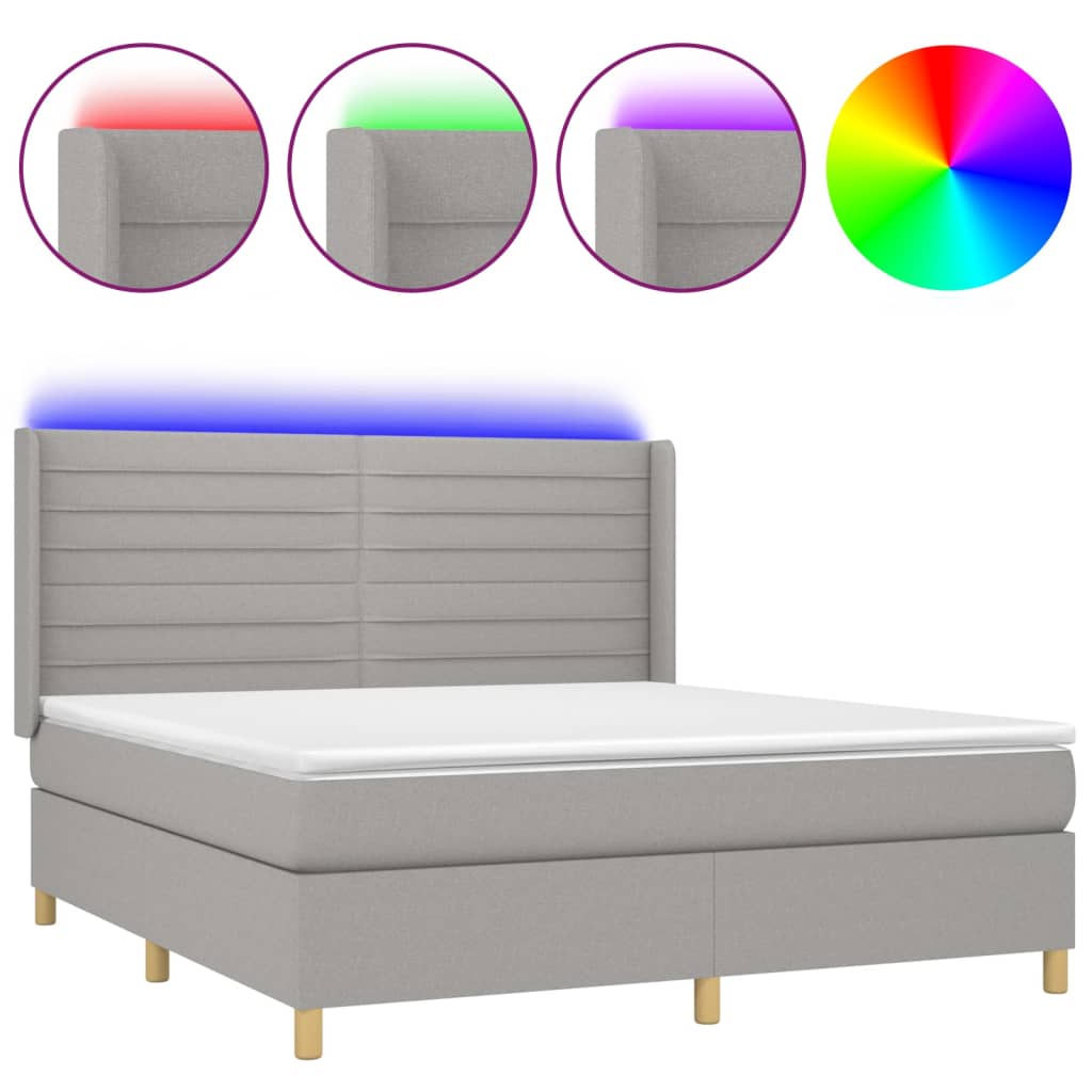 vidaXL Cama box spring colchón y luces LED tela gris claro 160x200 cm