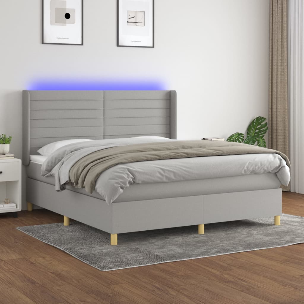 vidaXL Cama box spring colchón y luces LED tela gris claro 160x200 cm