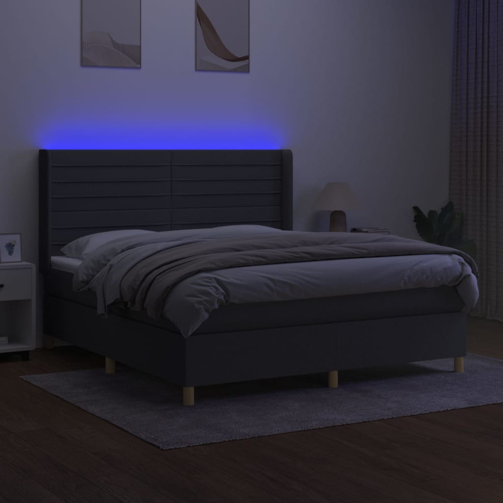 vidaXL Cama box spring colchón y luces LED tela gris oscuro 160x200 cm