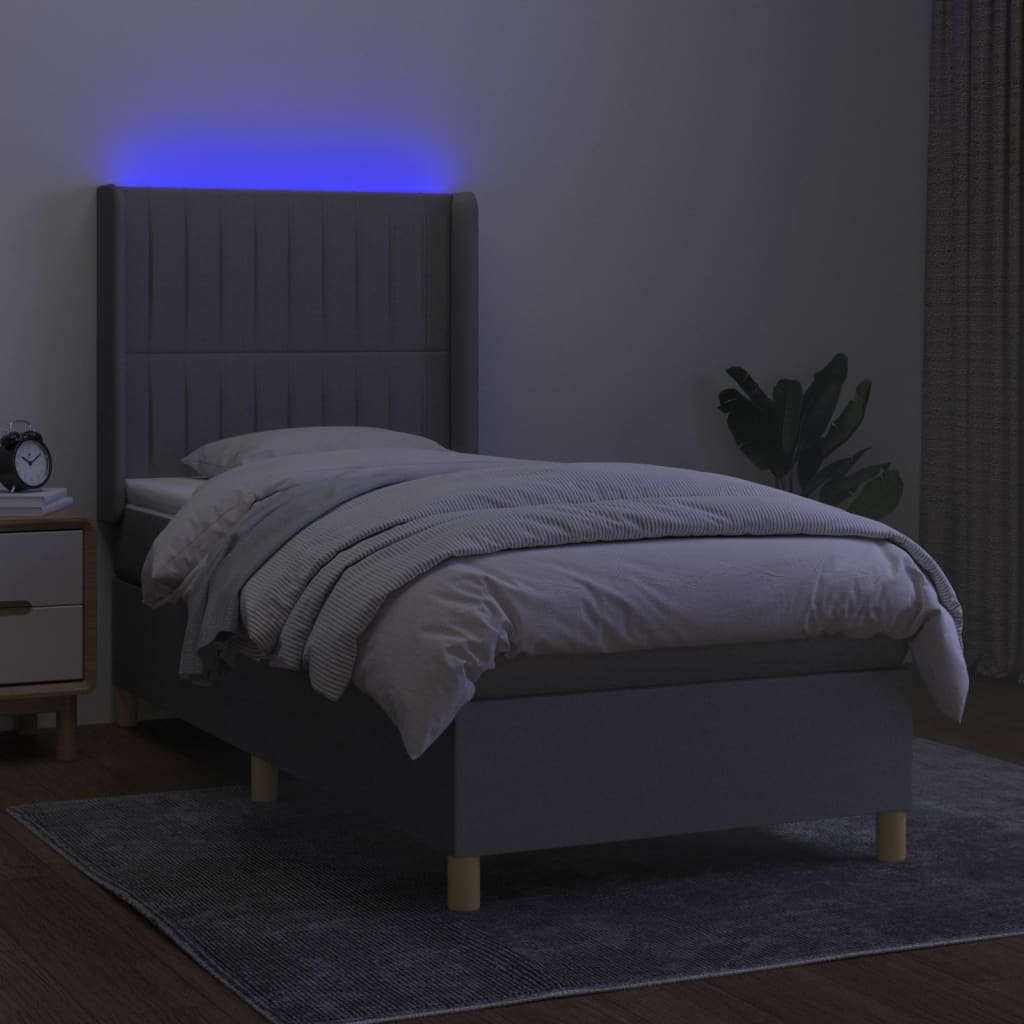 vidaXL Cama box spring colchón y luces LED tela gris claro 80x200 cm