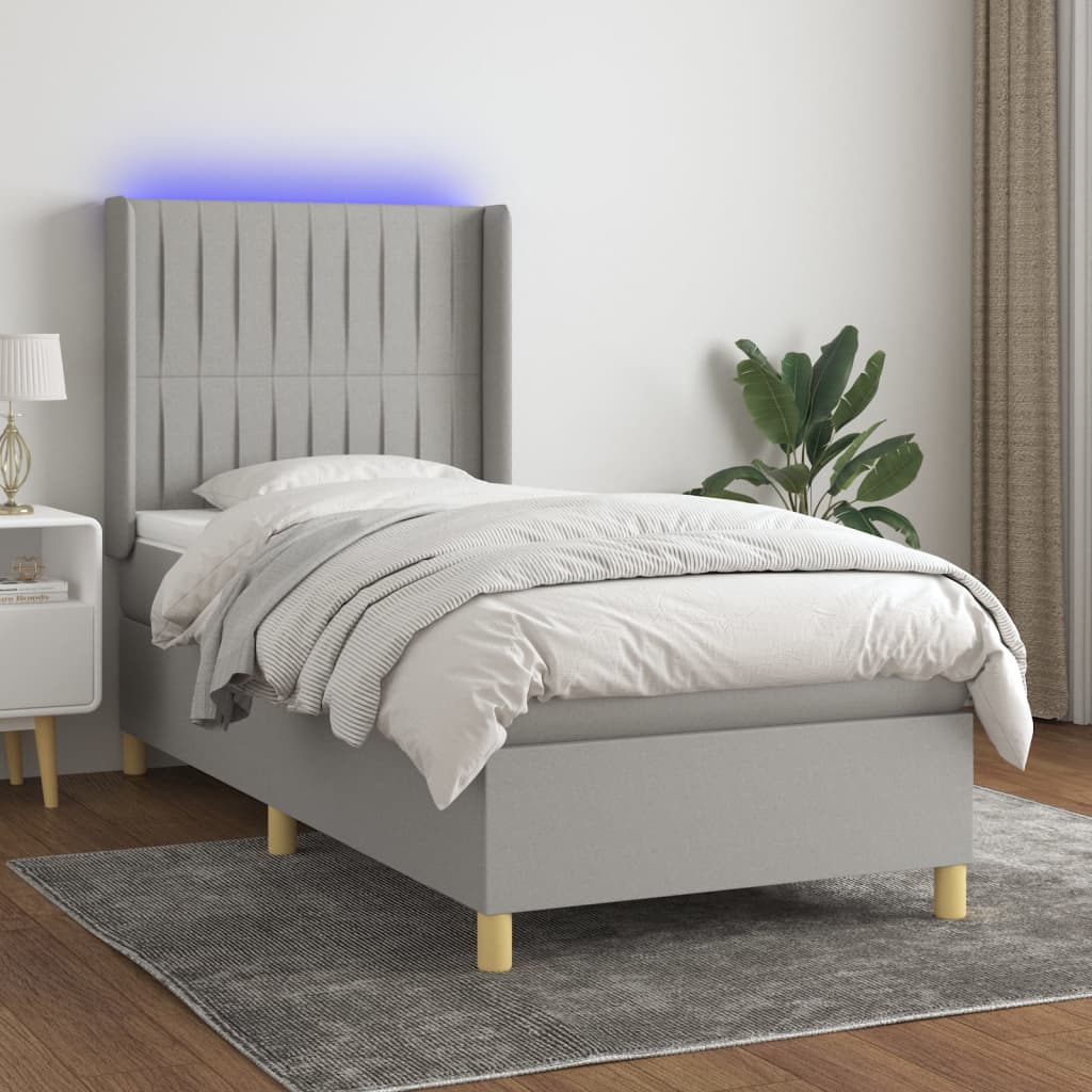 vidaXL Cama box spring colchón y luces LED tela gris claro 80x200 cm