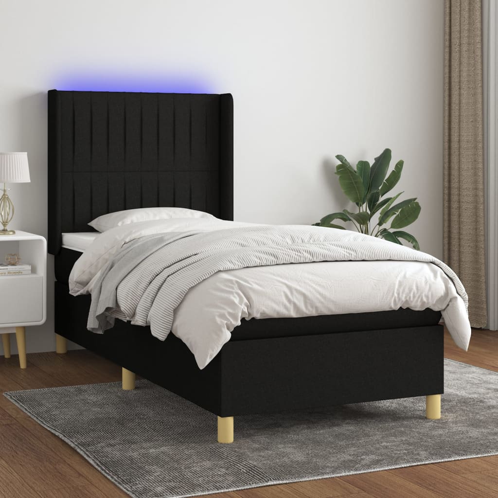 vidaXL Cama box spring colchón y luces LED tela negro 80x200 cm