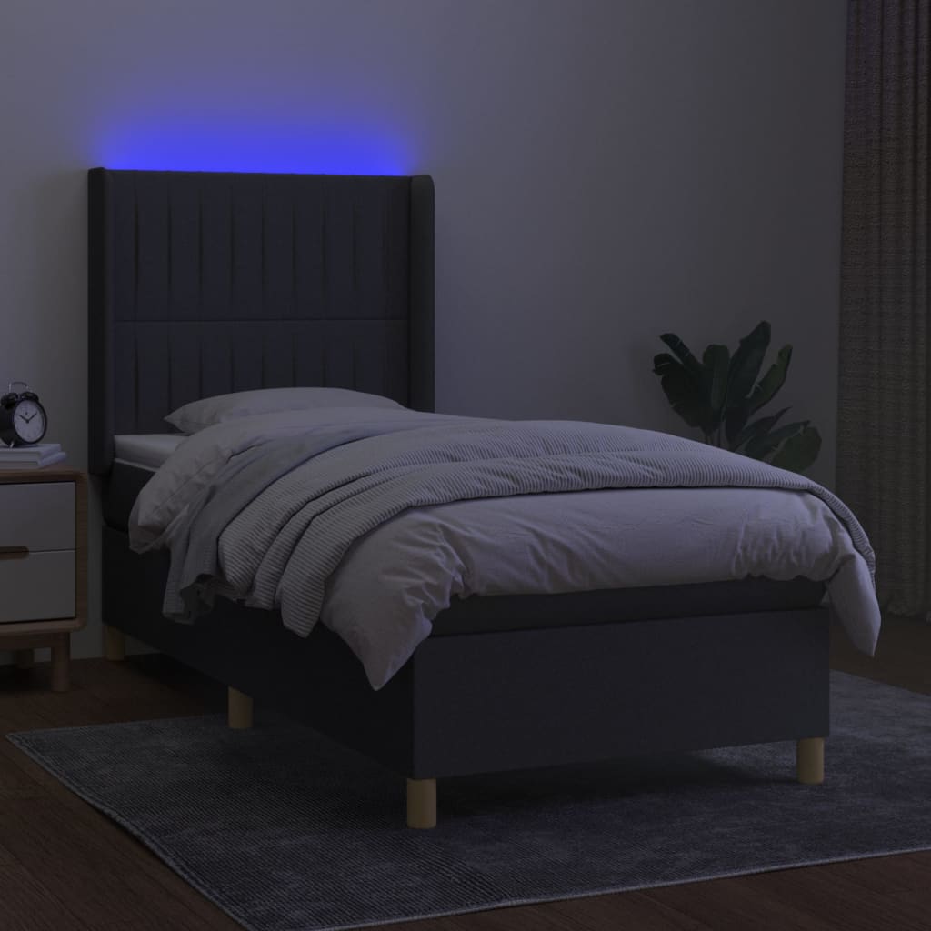 vidaXL Cama box spring colchón y luces LED tela gris oscuro 100x200 cm