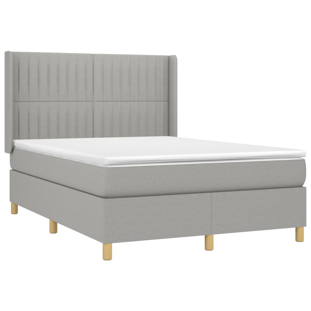 vidaXL Cama box spring colchón y luces LED tela gris claro 140x190 cm