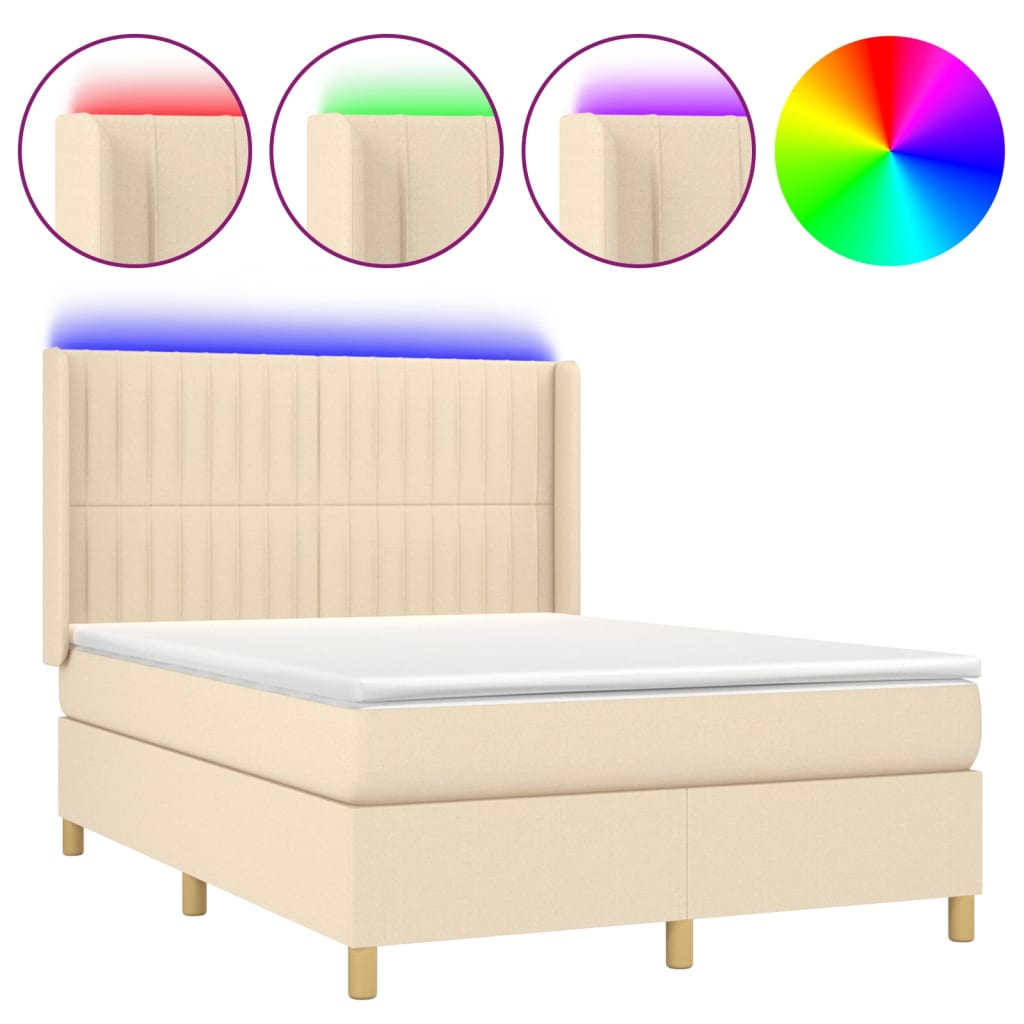 vidaXL Cama box spring colchón y luces LED tela crema 140x190 cm