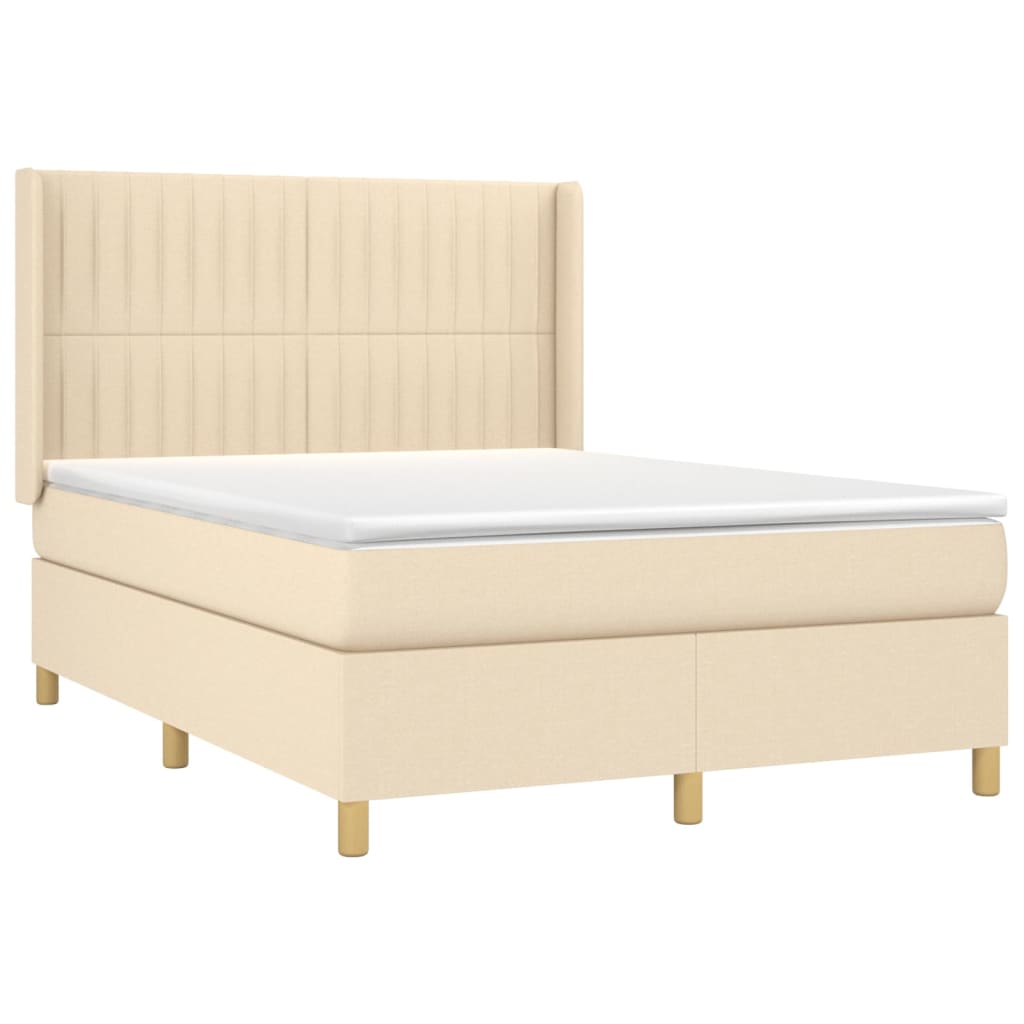 vidaXL Cama box spring colchón y luces LED tela crema 140x190 cm