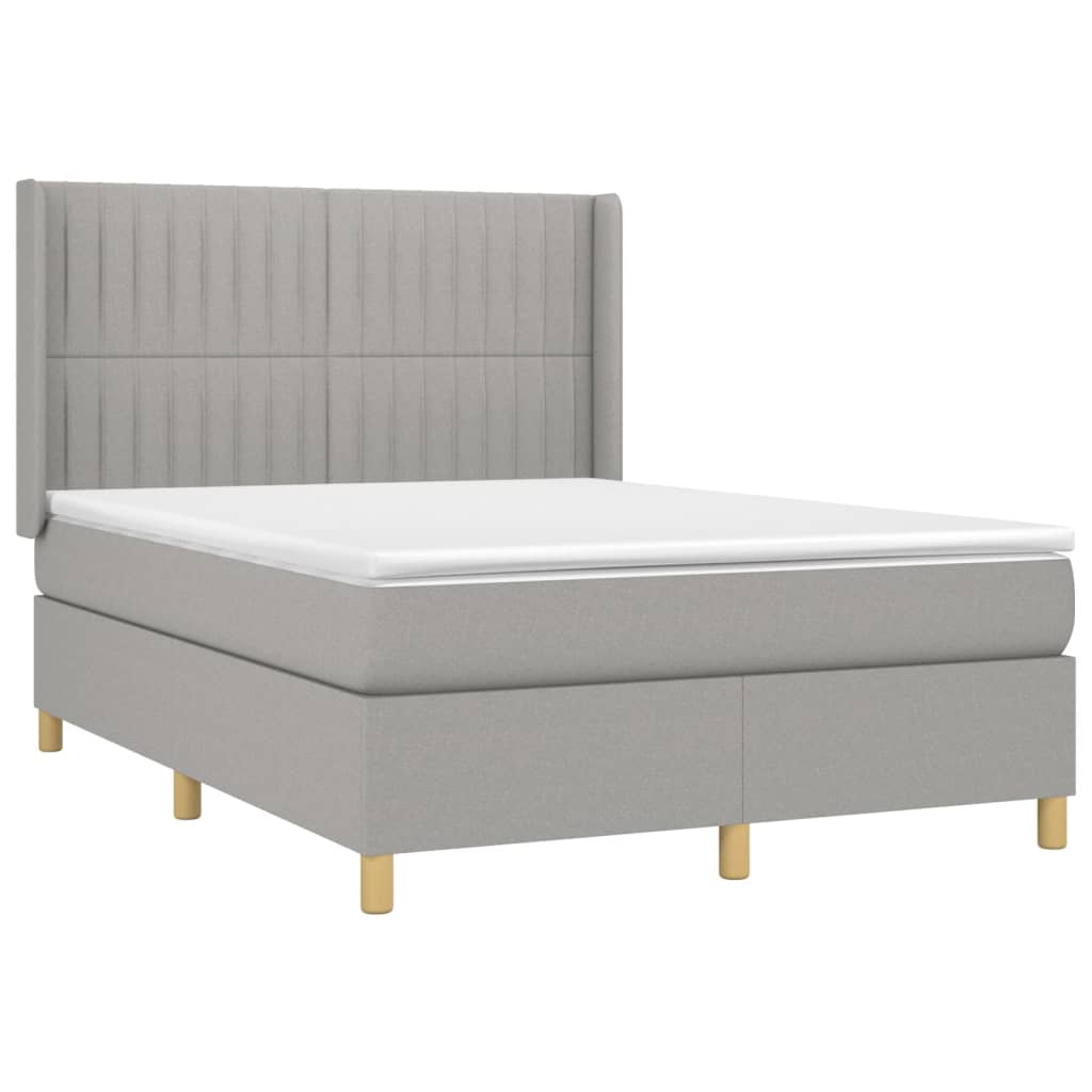 vidaXL Cama box spring colchón y luces LED tela gris claro 140x200 cm