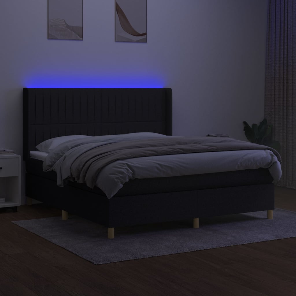 vidaXL Cama box spring colchón y luces LED tela negro 160x200 cm