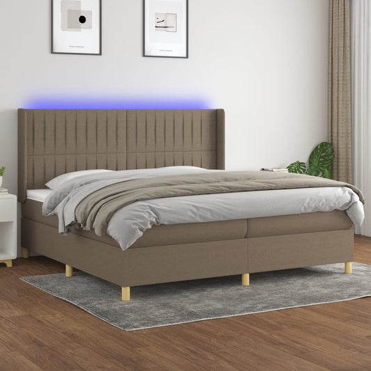 vidaXL Cama box spring colchón y luces LED tela gris taupe 200x200 cm
