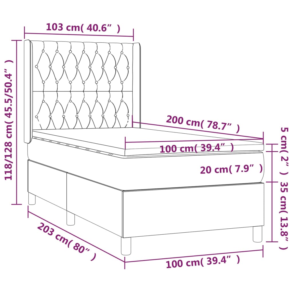 vidaXL Cama box spring colchón y luces LED tela gris oscuro 100x200 cm