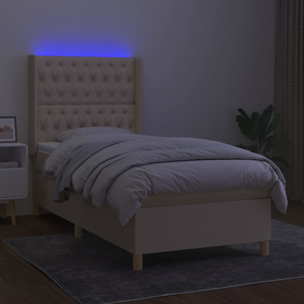 vidaXL Cama box spring colchón y luces LED tela crema 100x200 cm