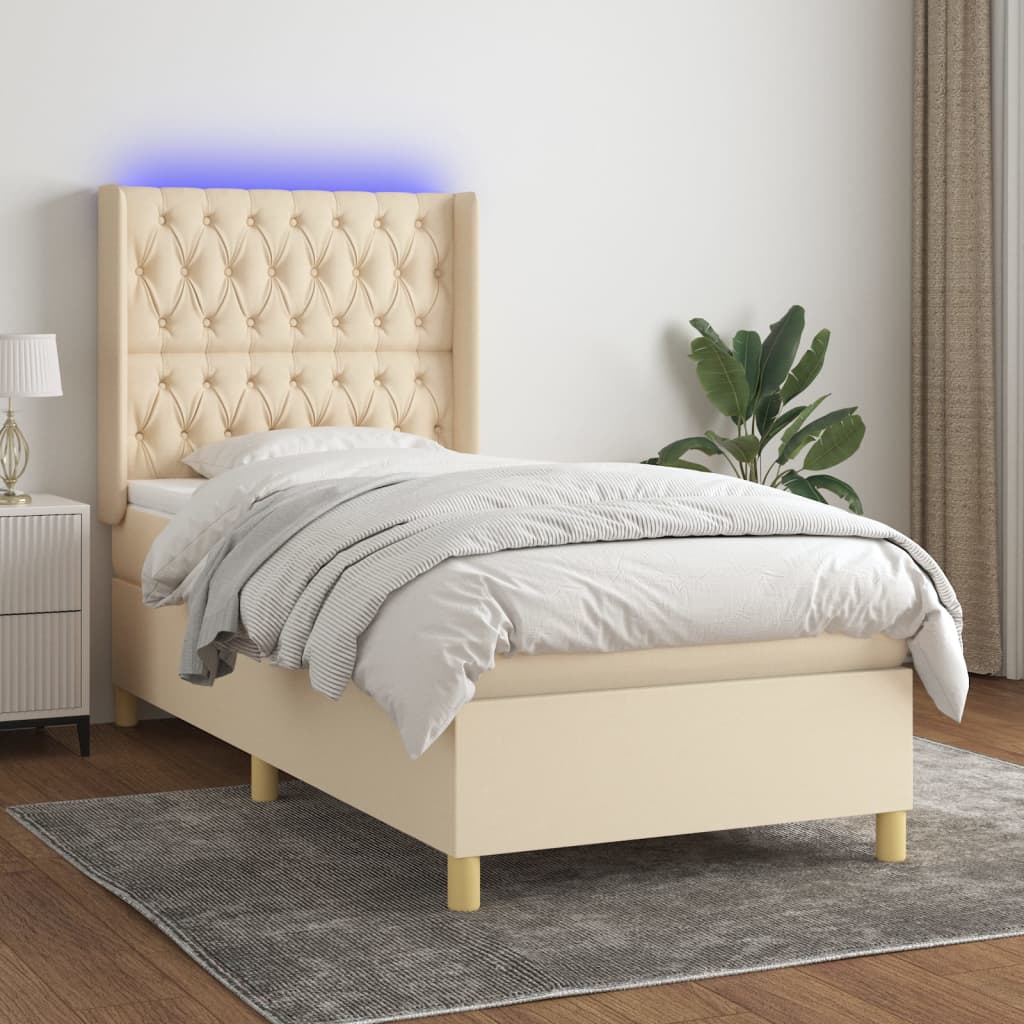 vidaXL Cama box spring colchón y luces LED tela crema 100x200 cm