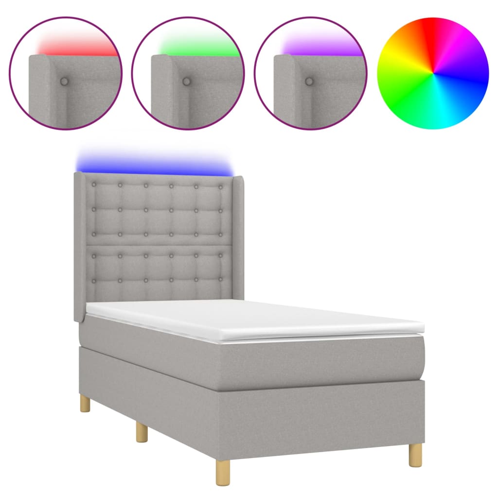 vidaXL Cama box spring colchón y luces LED tela gris claro 80x200 cm