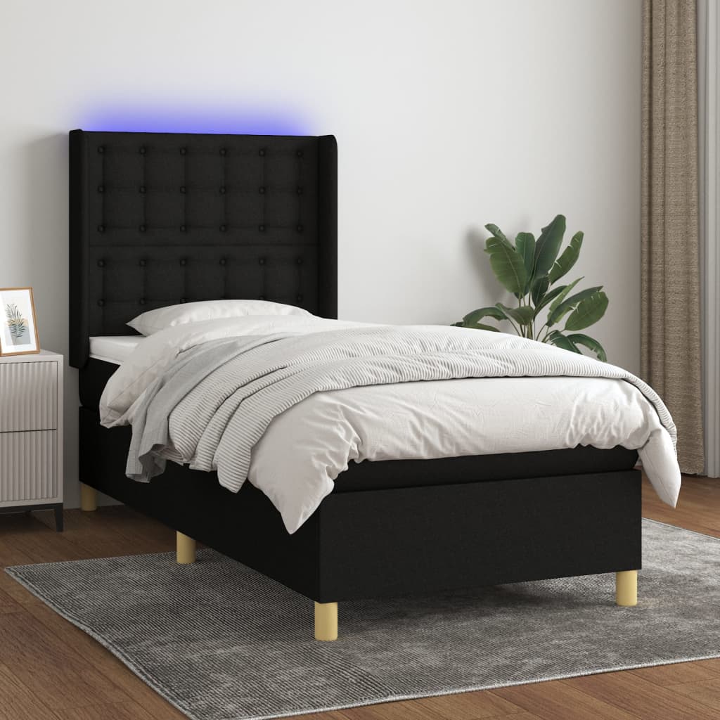 vidaXL Cama box spring colchón y luces LED tela negro 80x200 cm