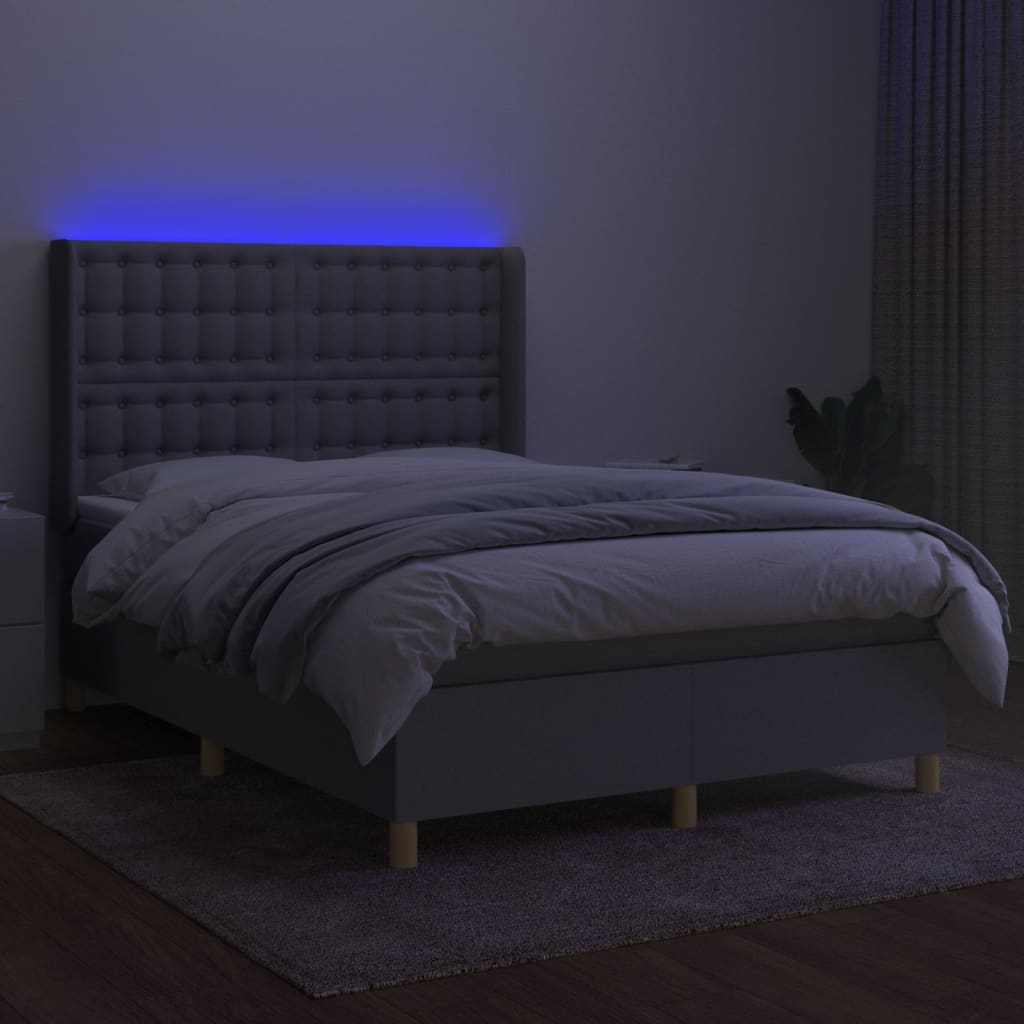 vidaXL Cama box spring colchón y luces LED tela gris claro 140x200 cm