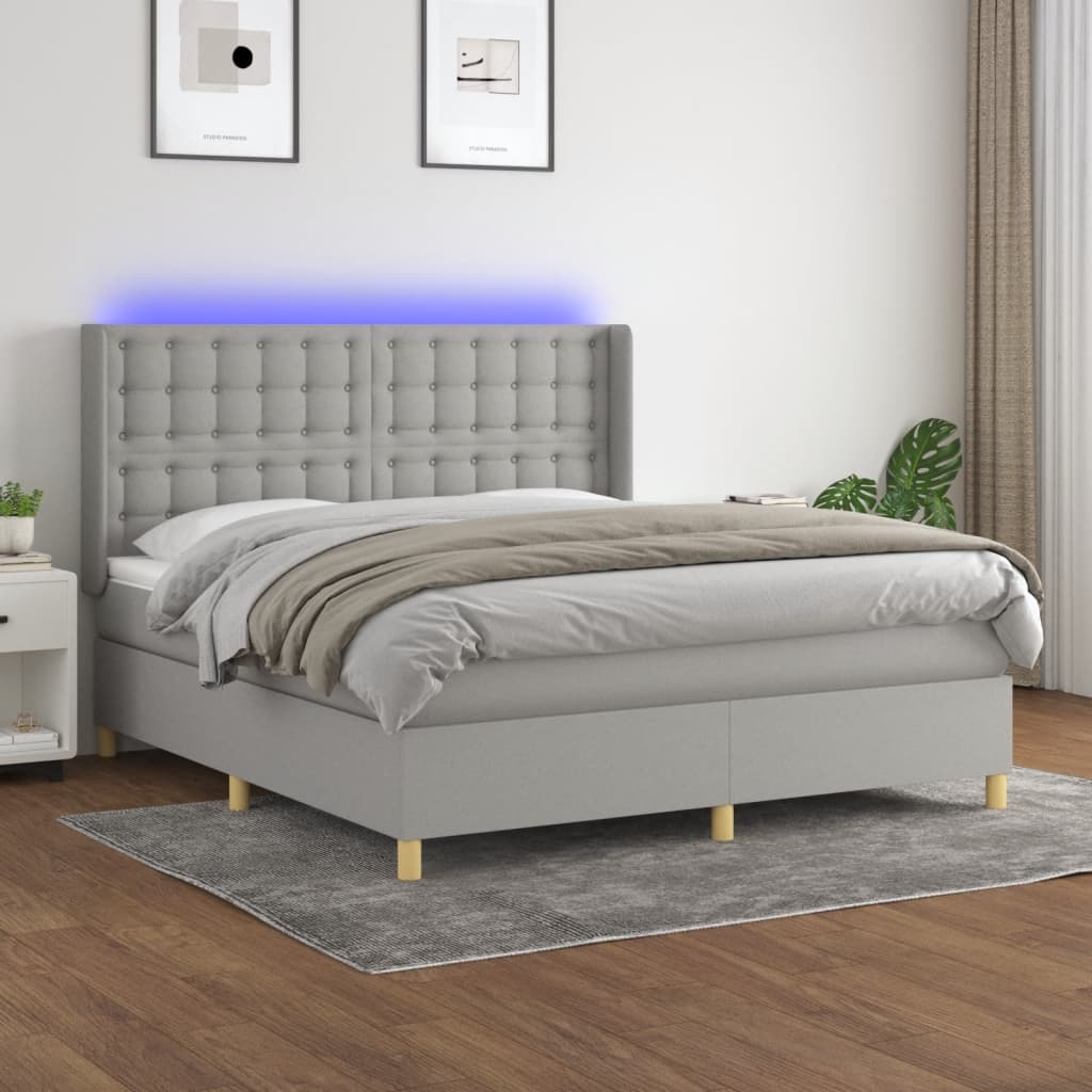 vidaXL Cama box spring colchón y luces LED tela gris claro 160x200 cm