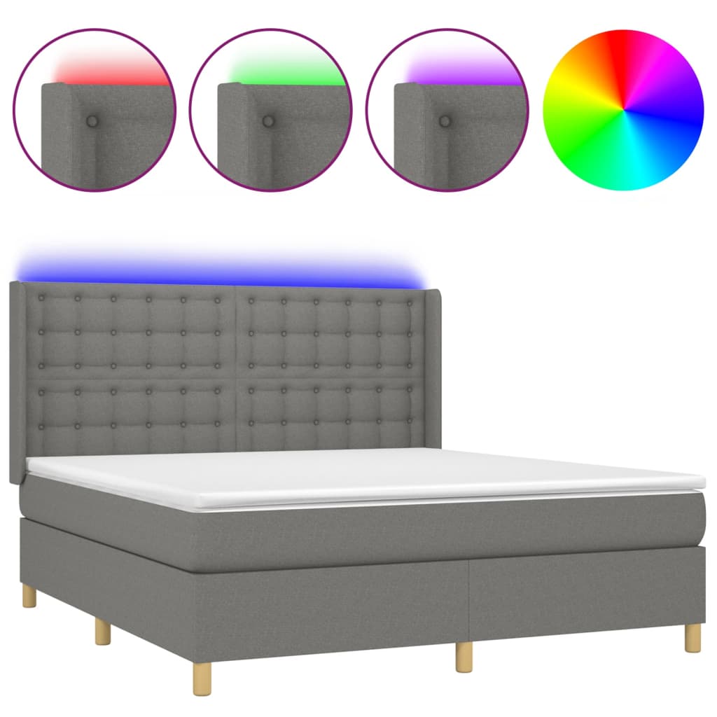 vidaXL Cama box spring colchón y luces LED tela gris oscuro 160x200 cm