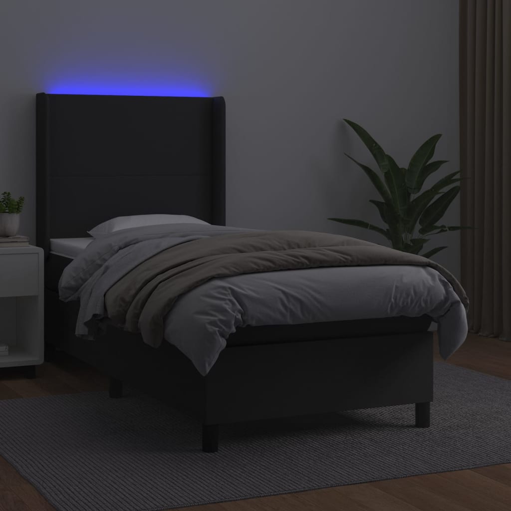 vidaXL Cama box spring y colchón LED cuero sintético negro 80x200 cm