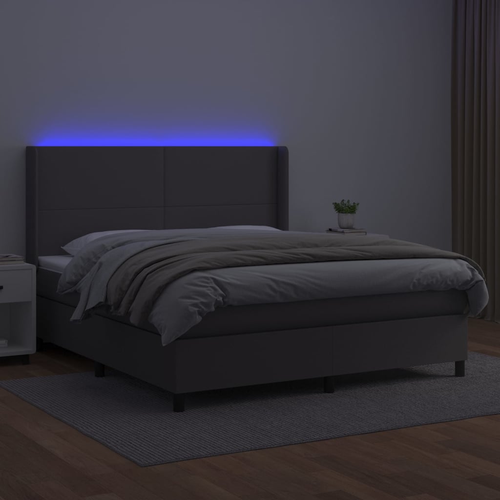 vidaXL Cama box spring colchón y LED cuero sintético gris 160x200 cm