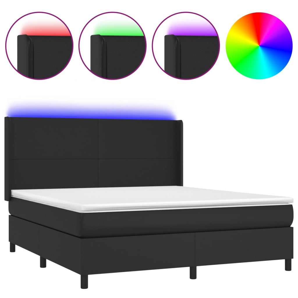 vidaXL Cama box spring colchón y LED cuero sintético negro 180x200 cm