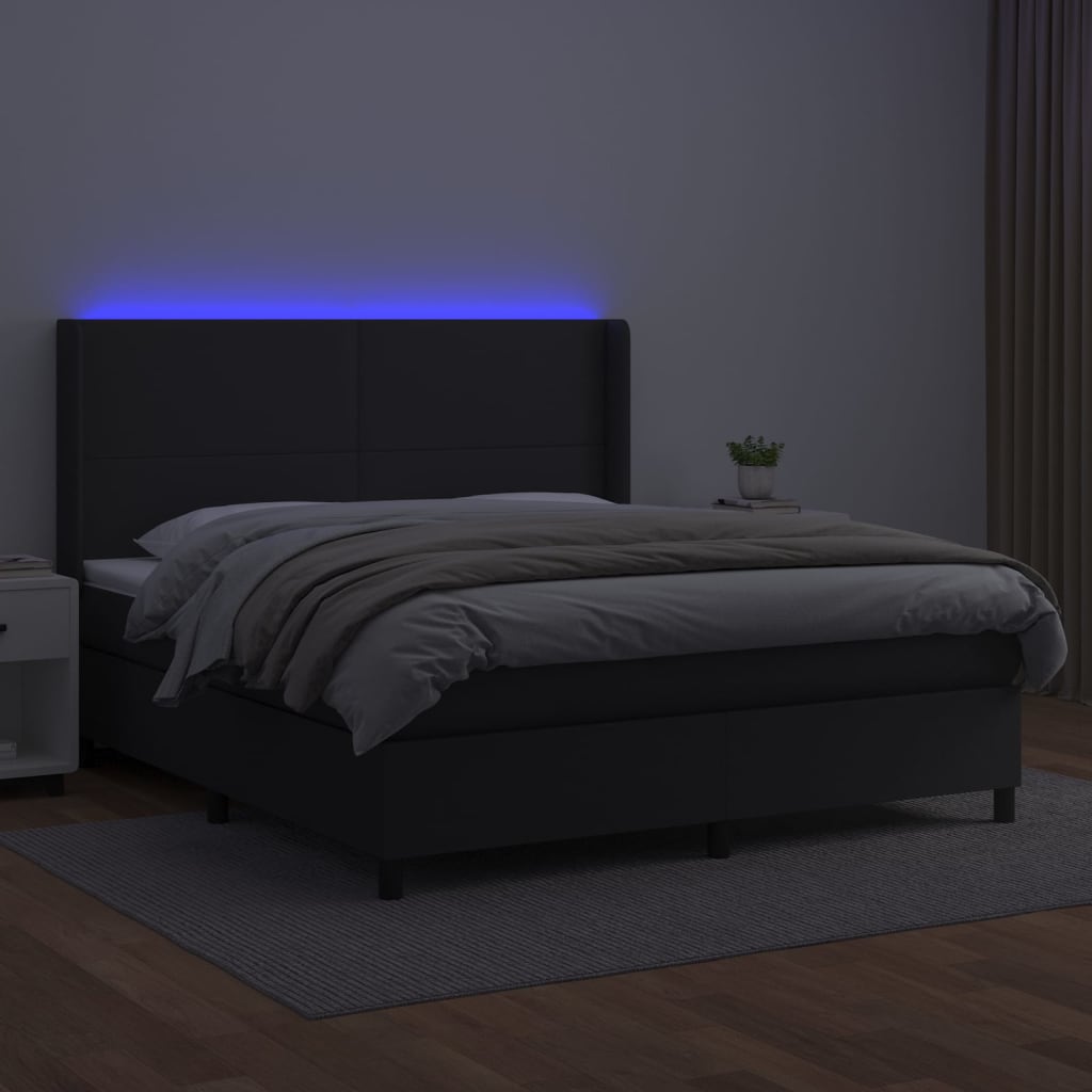 vidaXL Cama box spring colchón y LED cuero sintético negro 180x200 cm