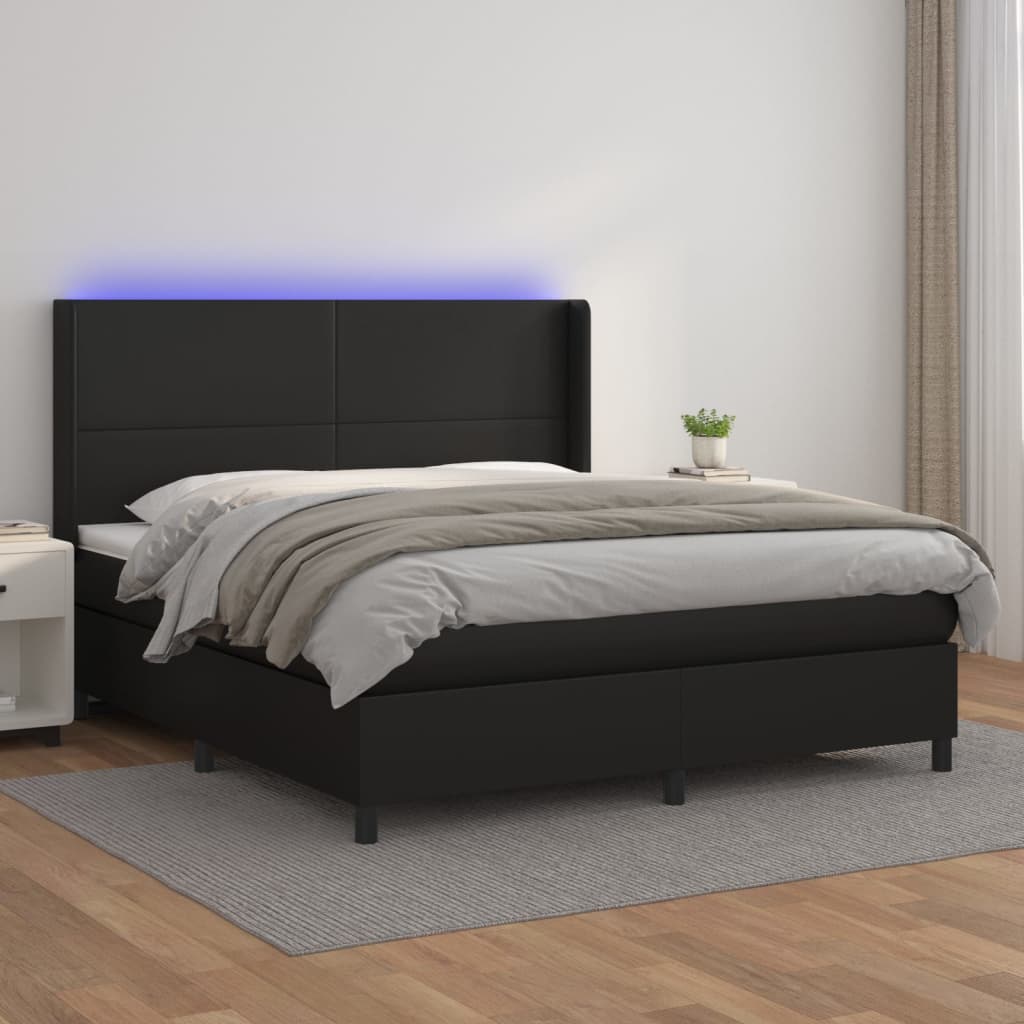 vidaXL Cama box spring colchón y LED cuero sintético negro 180x200 cm