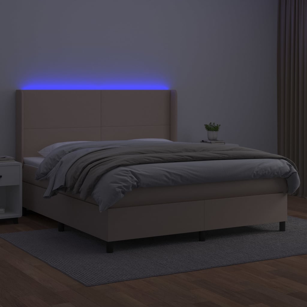 vidaXL Cama box spring colchón LED cuero sintético capuchino 180x200cm