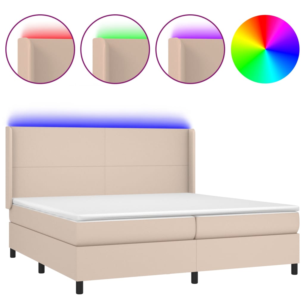 vidaXL Cama box spring colchón LED cuero sintético capuchino 200x200cm