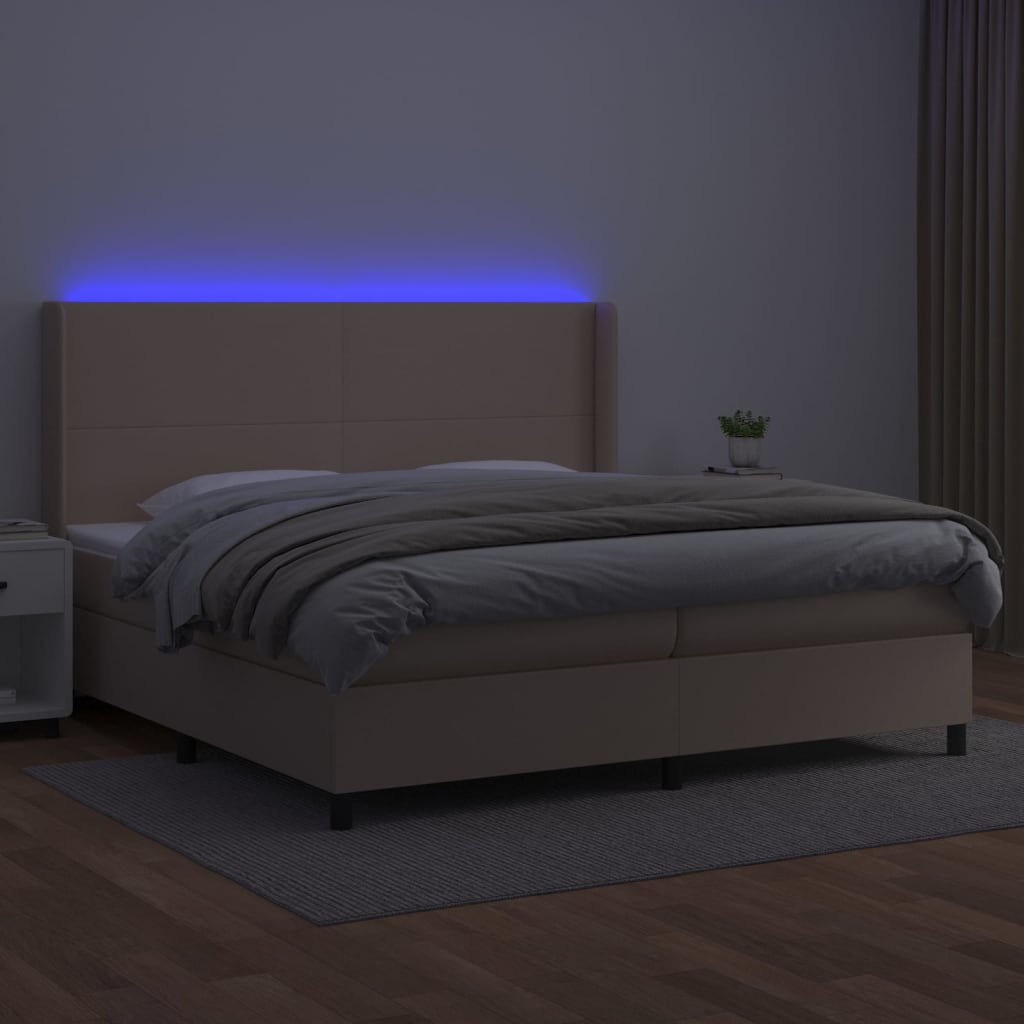 vidaXL Cama box spring colchón LED cuero sintético capuchino 200x200cm