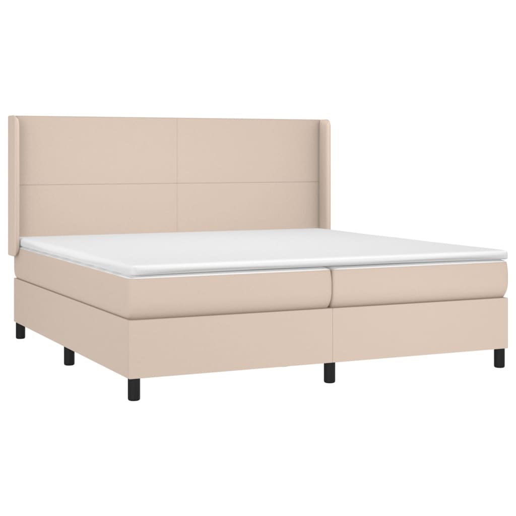 vidaXL Cama box spring colchón LED cuero sintético capuchino 200x200cm