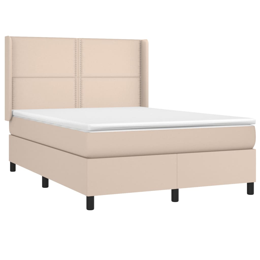 vidaXL Cama box spring colchón LED cuero sintético capuchino 140x200cm