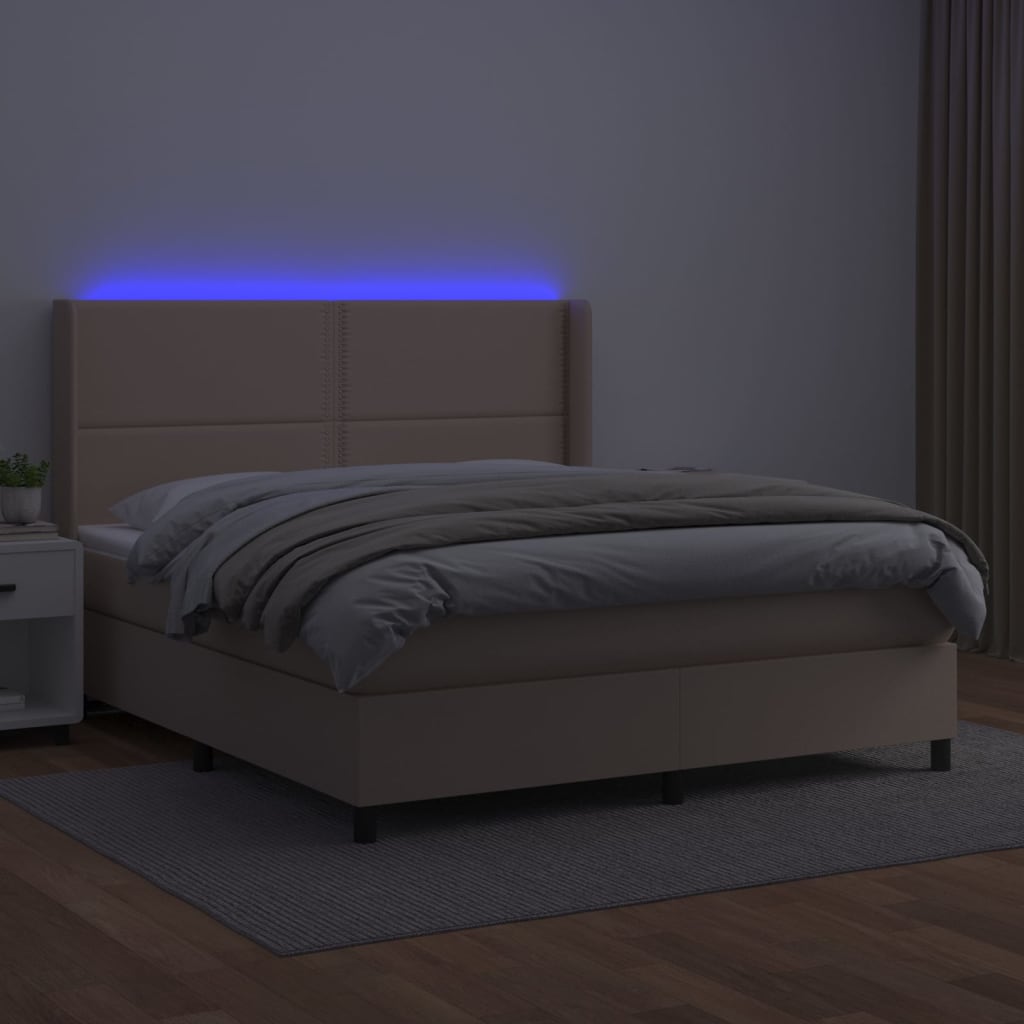 vidaXL Cama box spring colchón LED cuero sintético capuchino 180x200cm