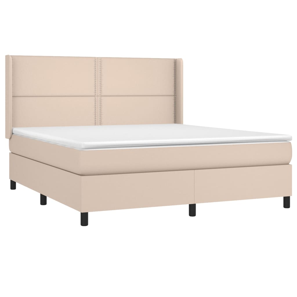 vidaXL Cama box spring colchón LED cuero sintético capuchino 180x200cm