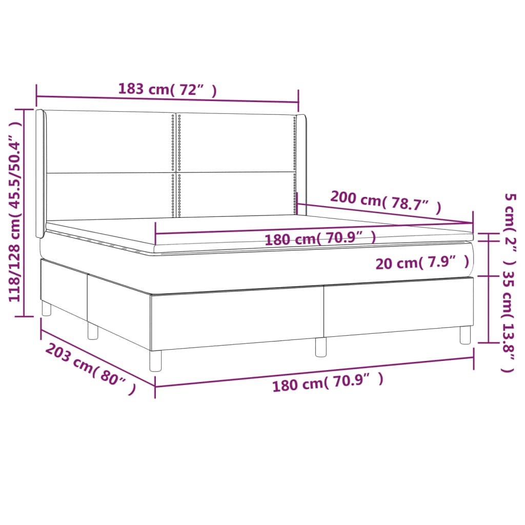 vidaXL Cama box spring colchón LED cuero sintético capuchino 180x200cm