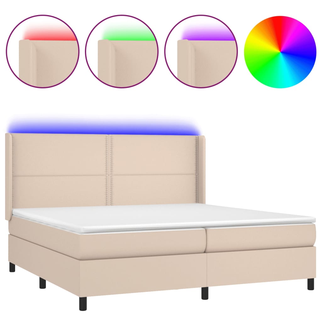 vidaXL Cama box spring colchón LED cuero sintético capuchino 200x200cm