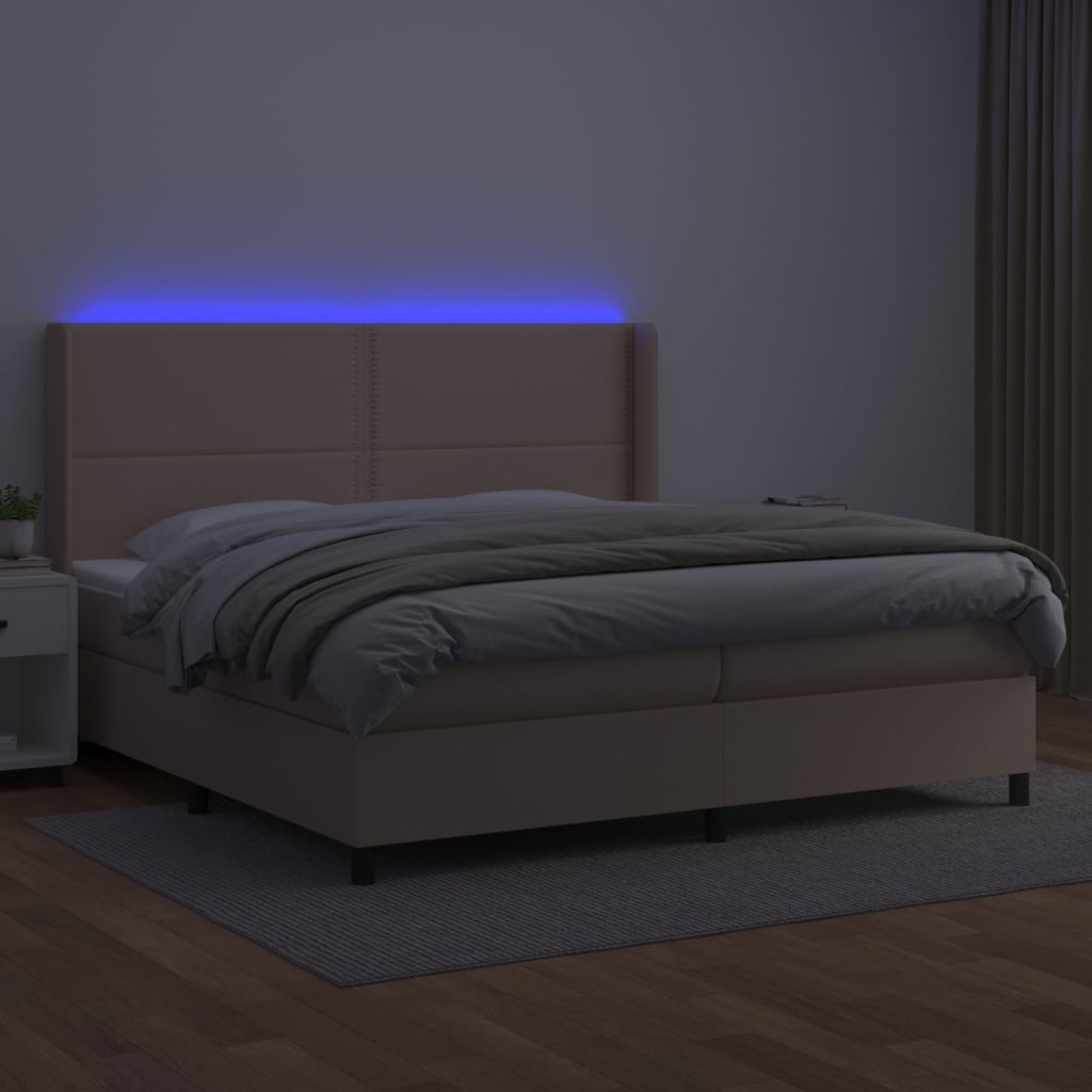 vidaXL Cama box spring colchón LED cuero sintético capuchino 200x200cm