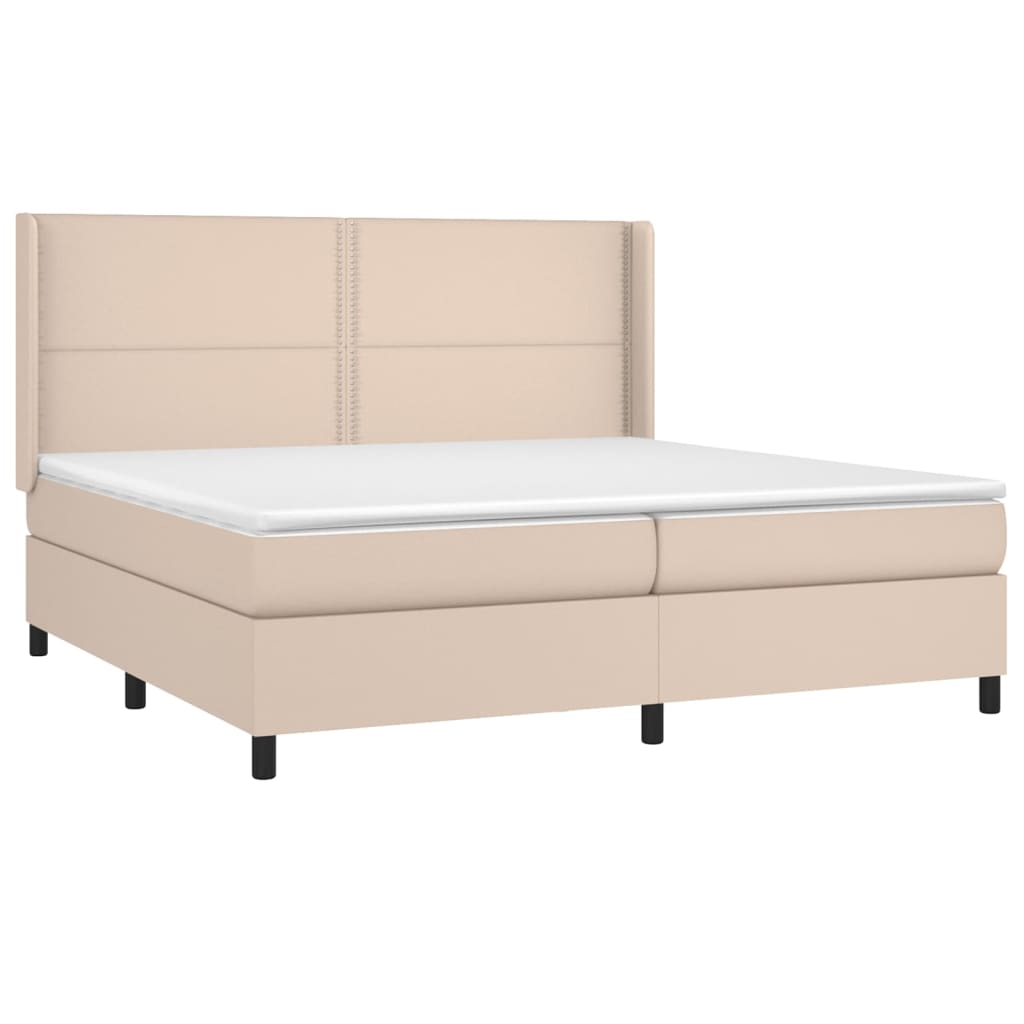 vidaXL Cama box spring colchón LED cuero sintético capuchino 200x200cm