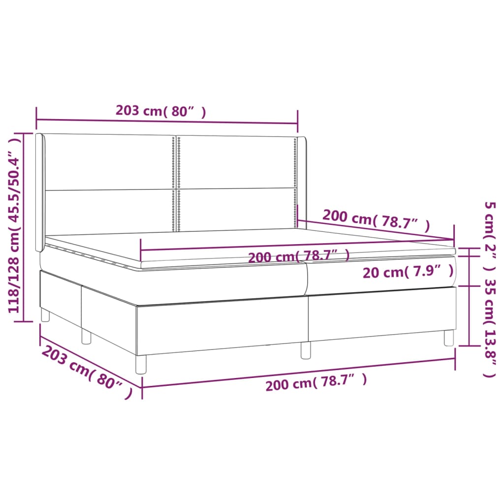 vidaXL Cama box spring colchón LED cuero sintético capuchino 200x200cm