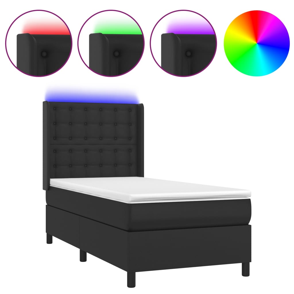 vidaXL Cama box spring y colchón LED cuero sintético negro 80x200 cm