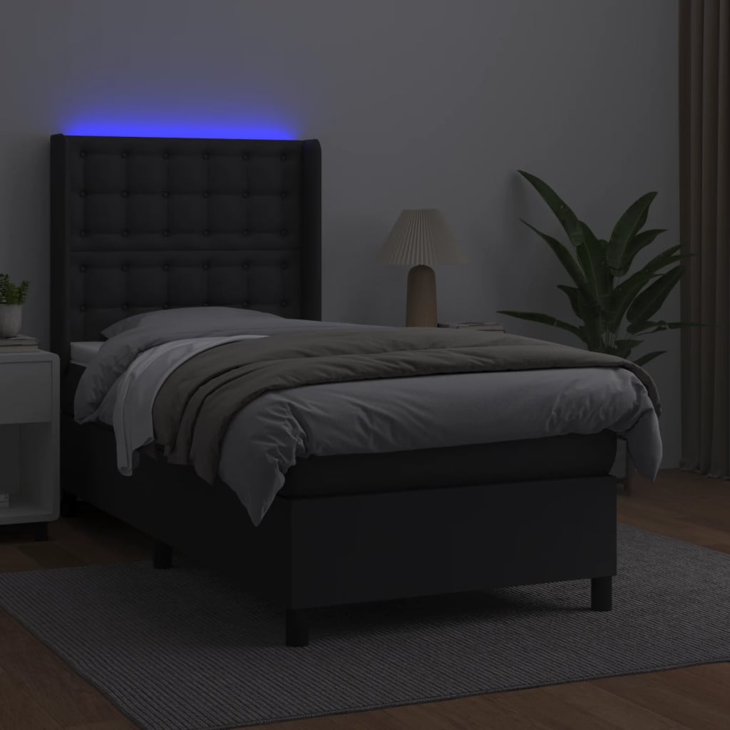 vidaXL Cama box spring y colchón LED cuero sintético negro 80x200 cm