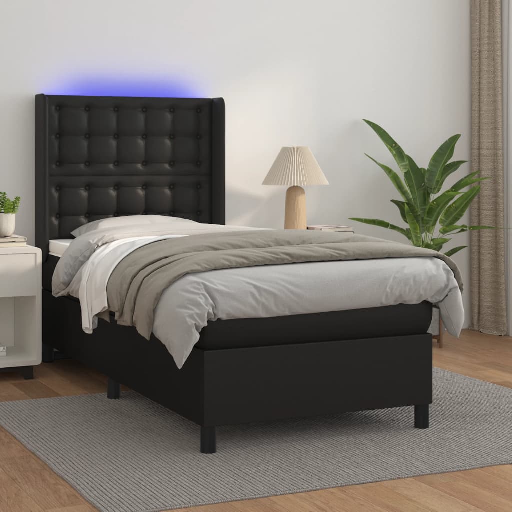 vidaXL Cama box spring y colchón LED cuero sintético negro 80x200 cm