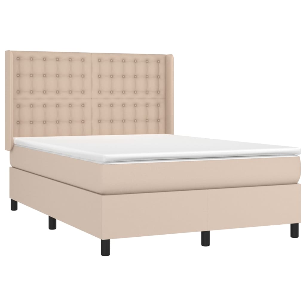 vidaXL Cama box spring colchón LED cuero sintético capuchino 140x200cm