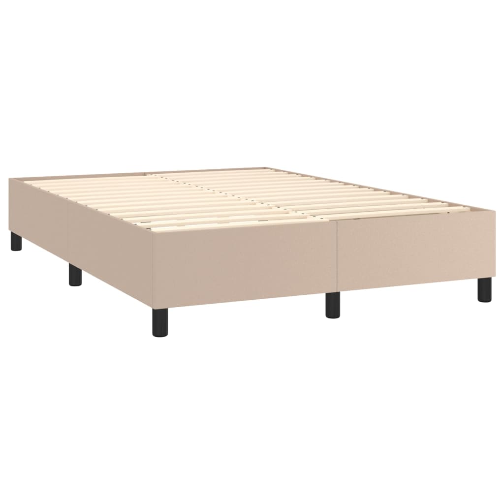 vidaXL Cama box spring colchón LED cuero sintético capuchino 140x200cm