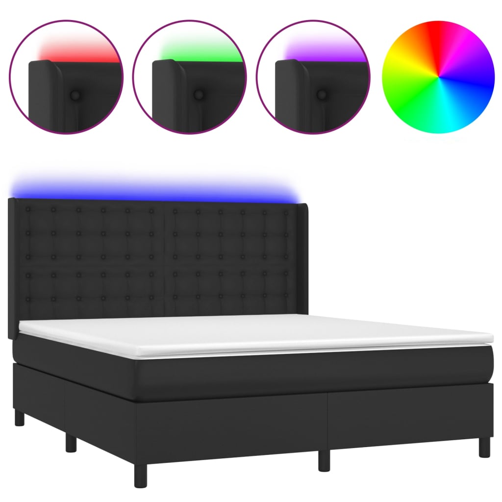 vidaXL Cama box spring colchón y LED cuero sintético negro 160x200 cm