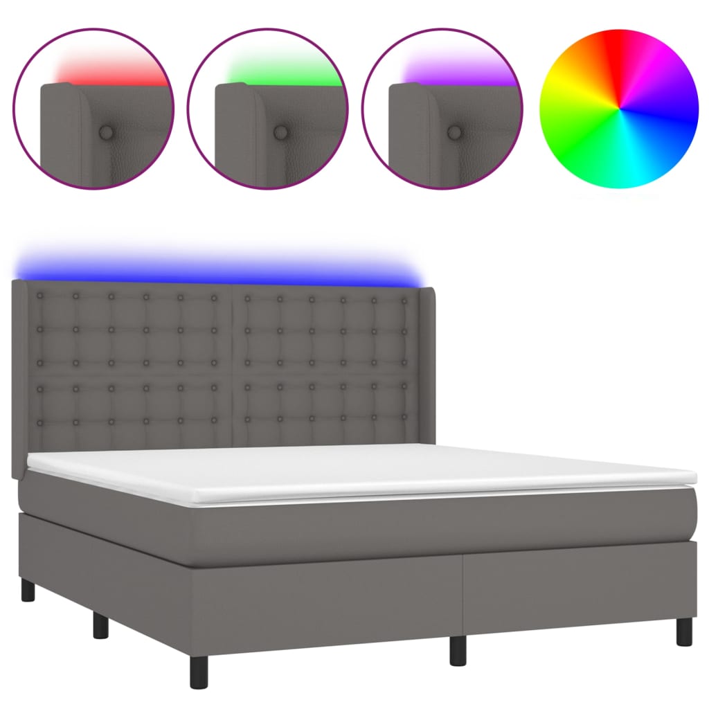 vidaXL Cama box spring colchón y LED cuero sintético gris 160x200 cm