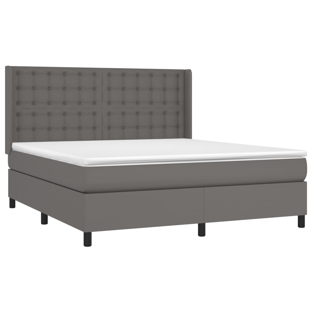 vidaXL Cama box spring colchón y LED cuero sintético gris 160x200 cm