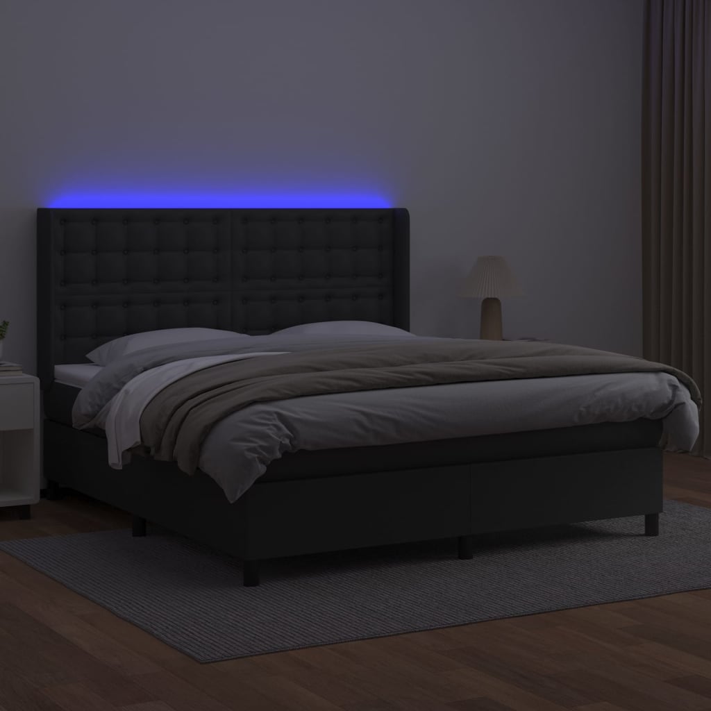 vidaXL Cama box spring colchón y LED cuero sintético negro 180x200 cm