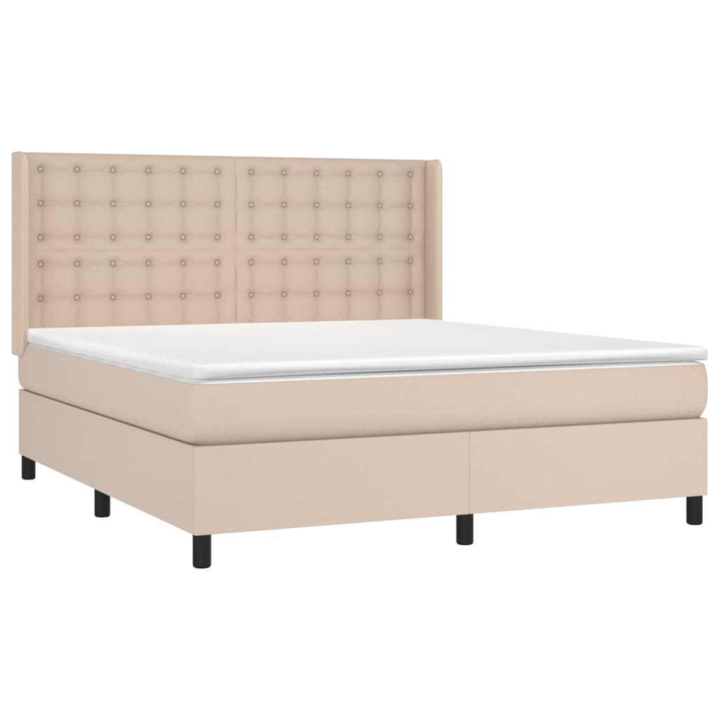 vidaXL Cama box spring colchón LED cuero sintético capuchino 180x200cm