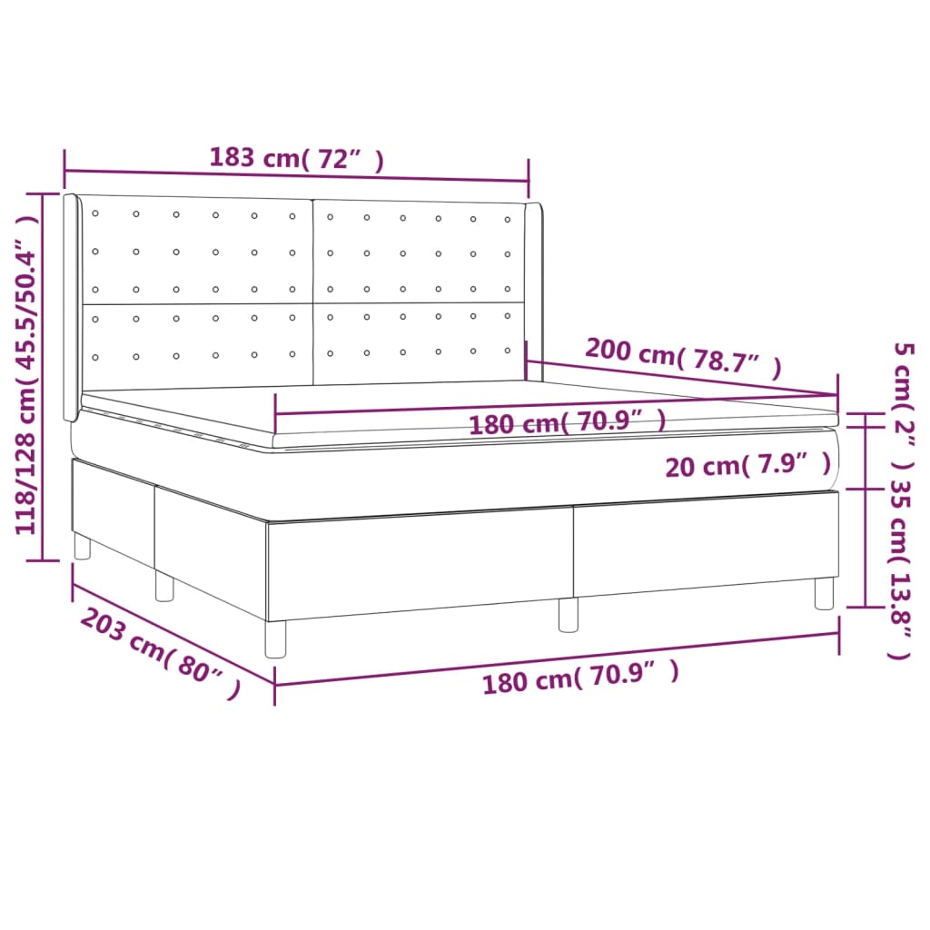 vidaXL Cama box spring colchón LED cuero sintético capuchino 180x200cm